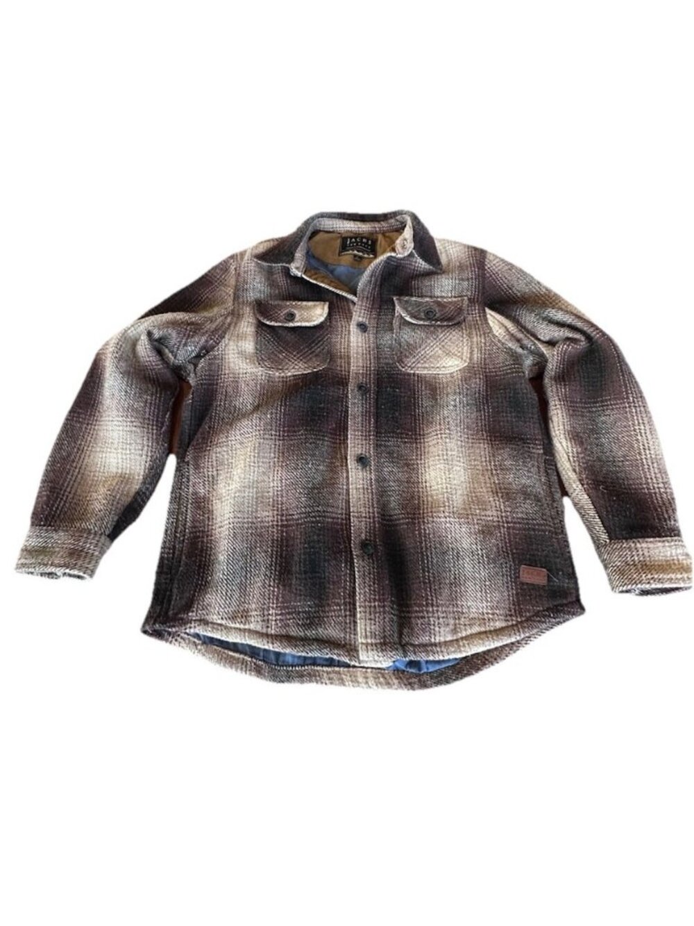 Jachs New York Mens M Plaid Button Up Shirt Jacket Brown Tan Shacket Lined